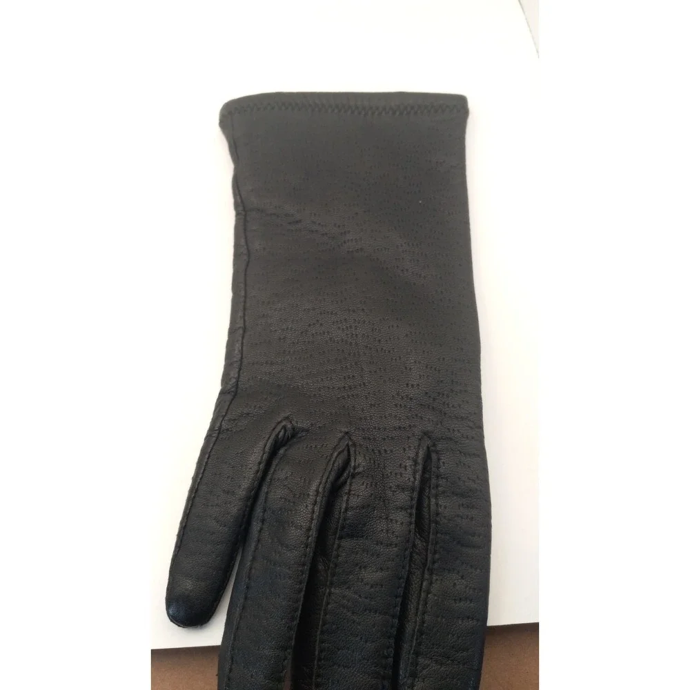 Vintage Grandoe Black Genuine Leather Gloves Acrylic Lined Womens Medium M